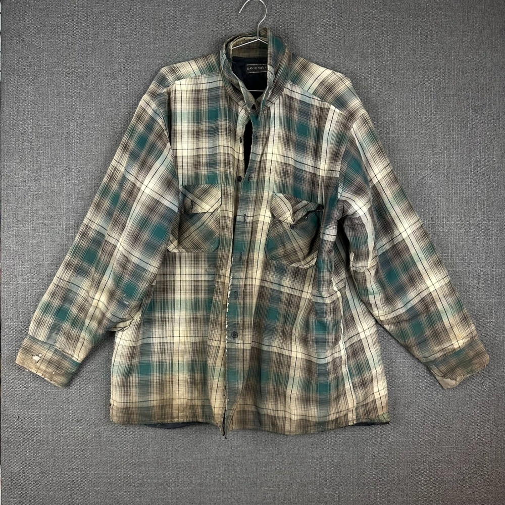 David‎ Taylor Plaid Flannel Shirt Jacket Outdoors Oversized Distressed